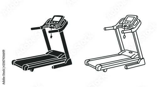 Treadmill Silhouette On White Background Linear Exercise Equipment Illustration
