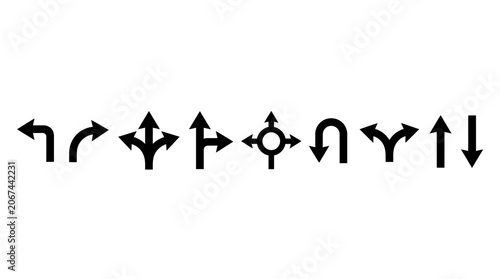 Photos A mystical symbol with various arrows and shapes arranged horizontally on a plain surface