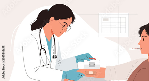 Medical Professional Carefully Attends to Patient in Examination Room Environment for Checkup