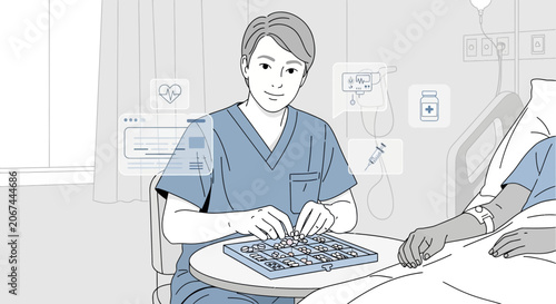 Medical Professional Carefully Dispensing Medication in a Hospital Ward Setting
