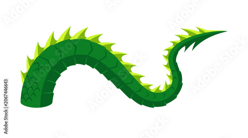 Schilderij op canvas Green dragon tail vector illustration with segmented scales and pointed spikes