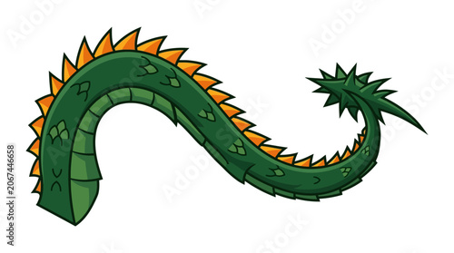 Canvastavla Spiked Dragon Tail Vector Illustration With Orange Highlights
