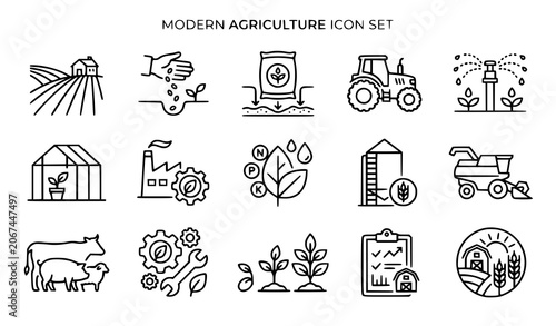 Fotografi Farm and agro industry vector icon collection agriculture symbols