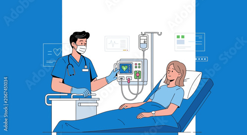 Medical Professional Checking Patient Vital Signs at Hospital, Healthcare Illustration