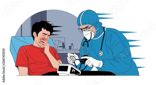 Medical Professional Checking Patient Vital Signs During A Pandemic Illustration