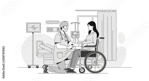Medical Professional Checking Patient Vital Signs During Pregnancy Examination Illustration
