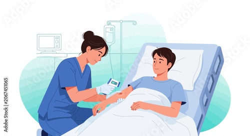 Medical Professional Checking Patient Vital Signs in Bright, Illustrative, Modern Healthcare Setting