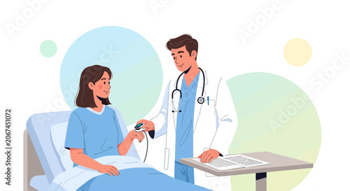Medical Professional Checking Patient Vital Signs in Bright, Modern Illustrated Scene