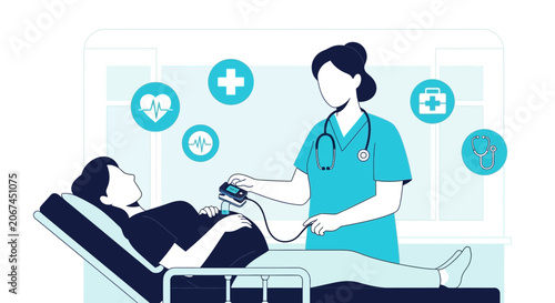 Medical Professional Checking Patient Vital Signs in Bright, Modern, Flat Design