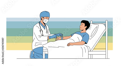 Medical Professional Checking Patient Vital Signs in Hospital Bed: Health Illustration