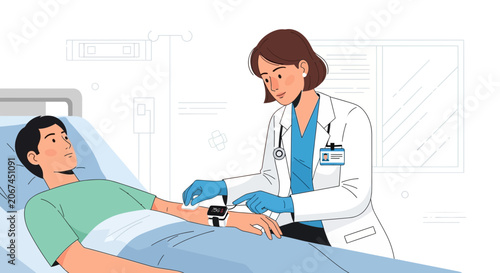 Medical Professional Checking Patient Vital Signs in Hospital Bedroom For Analysis And Care