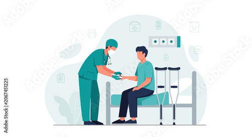 Medical Professional Checking Patient Vital Signs in Hospital Setting Illustration
