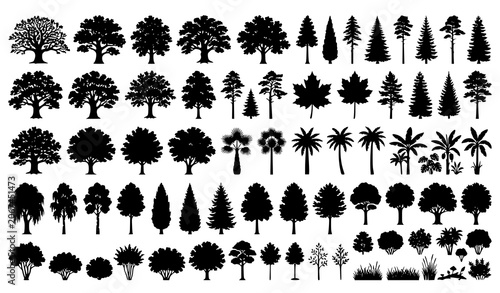 Photos Tree silhouette collection landscape vegetation and forest vector illustrations