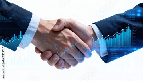 Business handshake with financial charts