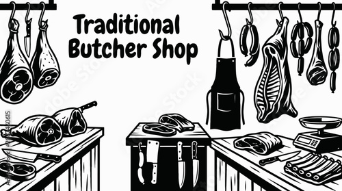 Photos butcher shop displaying fresh meat products prepared and presented in a professi
