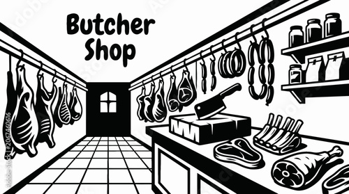 Tableau sur toile butcher shop displaying fresh meat vector products prepared and presented in a p