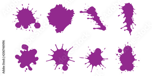 Bild auf Leinwand Set of purple paint splatters and ink splashes with artistic drips for creative