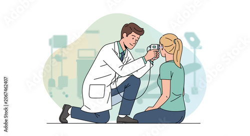 Medical Professional Checking Temperature of Patient, Diagnostic Illustration in Modern Style