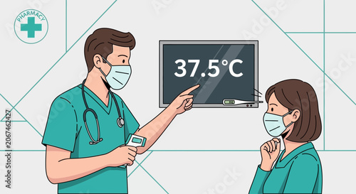 Medical Professional Checking Temperature of Patient, Coronavirus or Viral Fever Concept