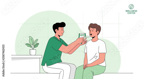 Medical Professional Checking Temperature of Patient, Diagnostic Illustration and Wellbeing