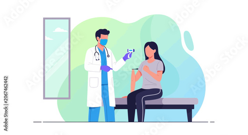 Medical Professional Checking Temperature of Patient, Healthcare Illustration Style Concept