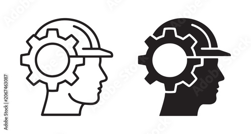 Tableau sur toile Black and white icons of human heads with gear Vector, illustration