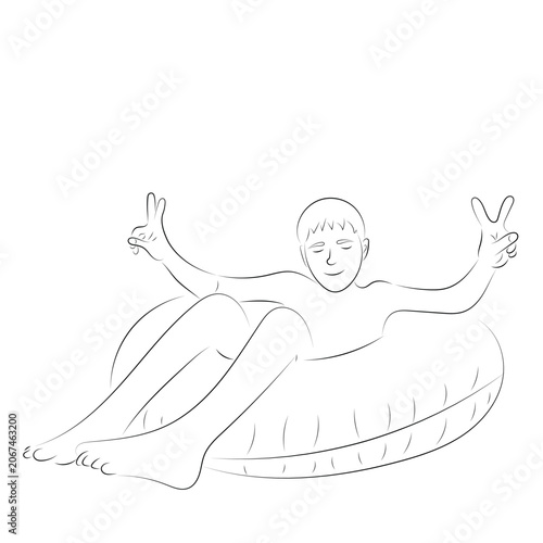Sketch of a boy on a swimming ring, isolate on white, simple illustration
