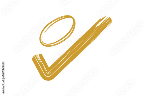 Gold brush stroke checkmark with doodle oval circle element vector