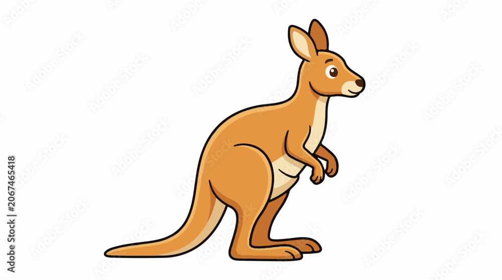 Fototapeta premium A cartoon illustration of a kangaroo standing on its hind legs and looking to the right