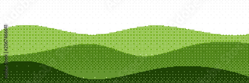 Schilderij op canvas Green bitmap halftone field landscape with rolling hills and stipple dot texture