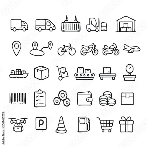Transport and Logistics Line Icon Set - Shipping, Delivery, Warehouse Vector Icons Mega Pack