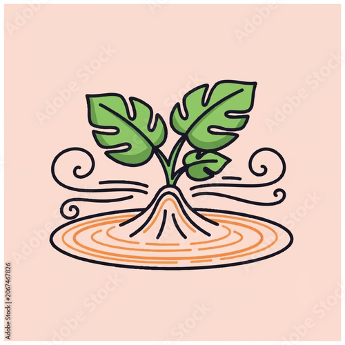 Green plant with large leaves growing.