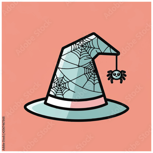 Halloween witch hat with spider.