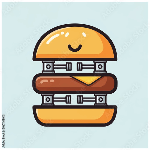 Smiling Cartoon Hamburger with Cheese.