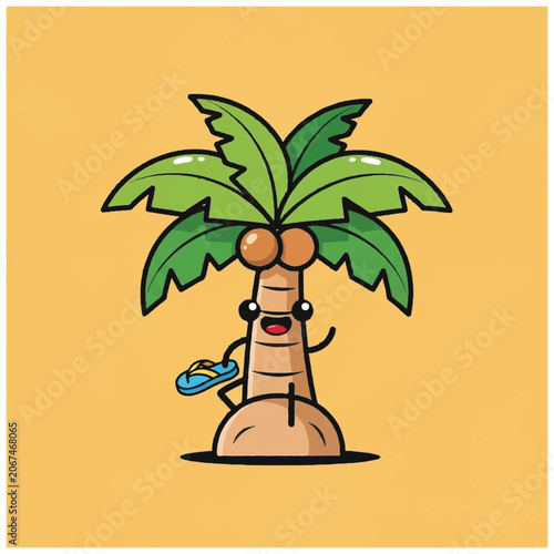 Smiling Cartoon Palm Tree Character Holding.