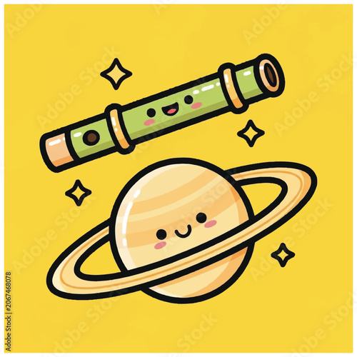 Smiling cartoon planet with ring.