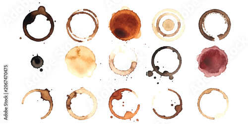 Tableau sur toile Set of coffee and wine cup stains and drink rings for creative graphic design pr