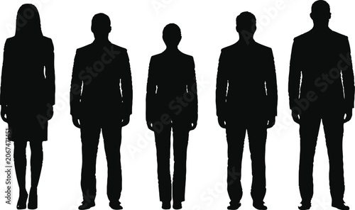 Five business professionals silhouette vector illustration corporate team representation