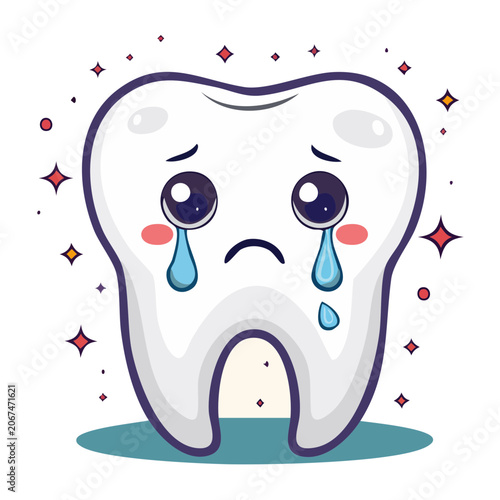 Sad Kawaii Tooth Crying with Sparkles