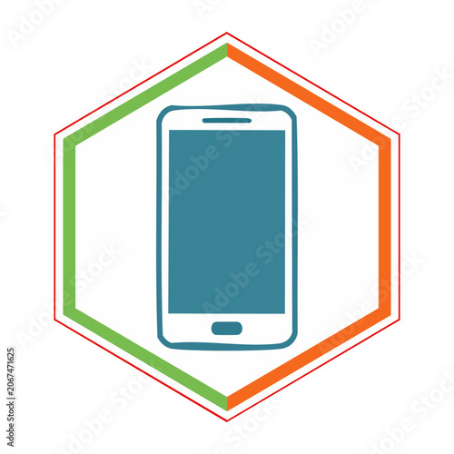Smartphone icon in a hexagonal frame