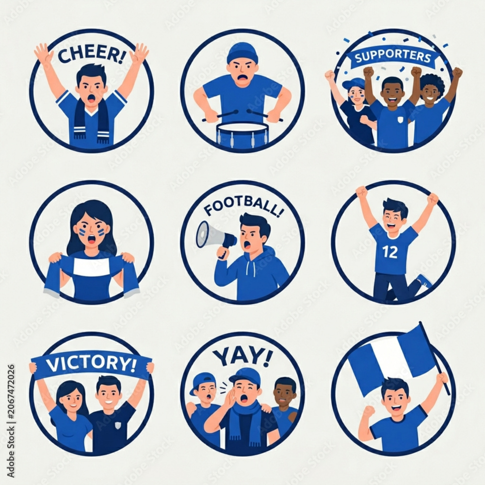 Fototapeta premium Soccer Supporters Celebration Flat Icon Collection