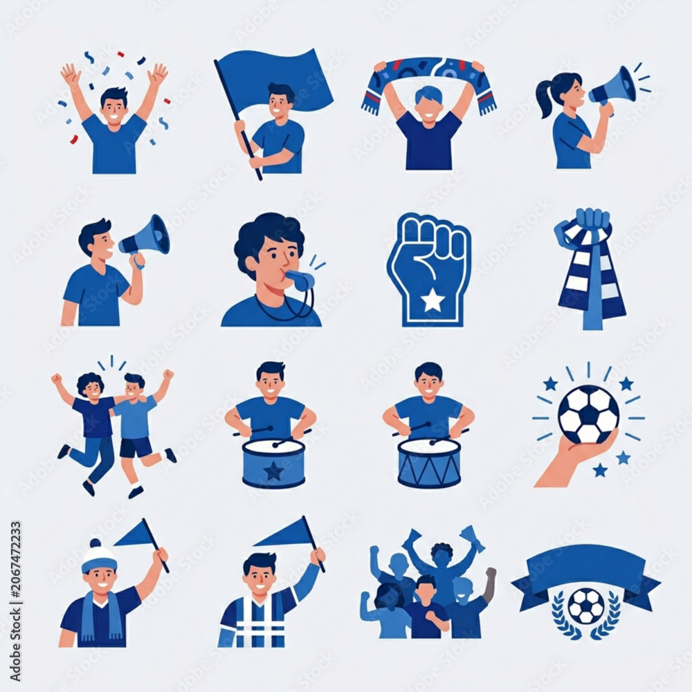 Fototapeta premium Soccer Supporters Celebration Flat Icon Collection