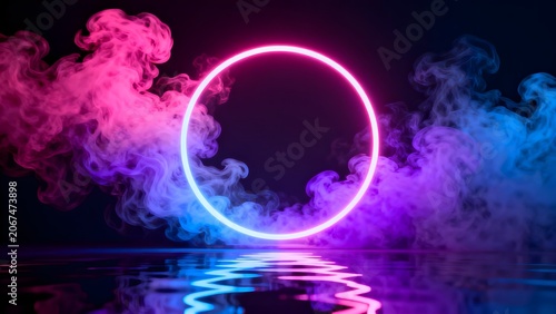 neon circle with colorful smoke