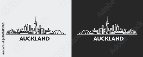 Bilde på lerret Auckland New Zealand Skyline Line Art Set