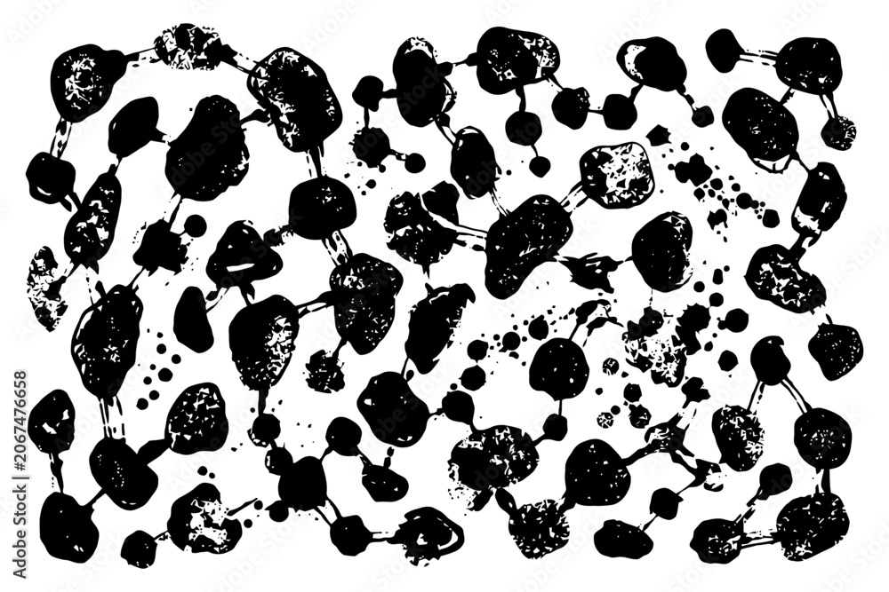 Fototapeta premium Abstract black grunge ink splatters on white background.