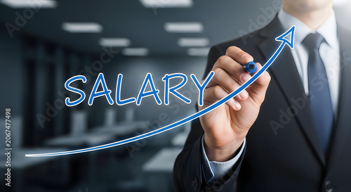 Businessman drawing salary increase graph