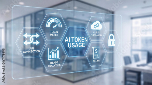 AI token usage concept for artificial intelligence resource monitoring and cost management including API connection token meter analytics billing cloud processing and context window tracking