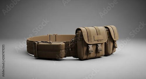 Tan Tactical Belt with Multiple Pouches for Outdoor Utility and Gear Storage