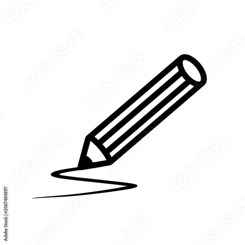 Simple pencil drawing icon isolated on white background. Minimalist black outline symbol featuring a pencil in sketching motion with a stylized scribble line, ideal for editing tools, creative design 