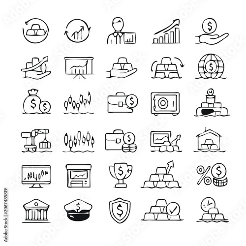 Investment and Finance Line Icon Set - Stock Market, Gold, Banking Vector Icons for Business